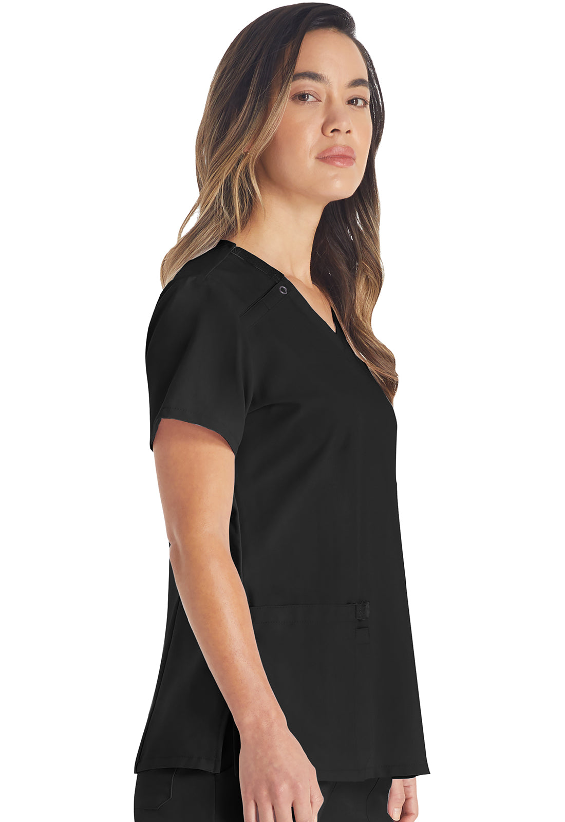 EDS Essentials DK615 V-Neck Top Black Model Image Left Side | Dickies