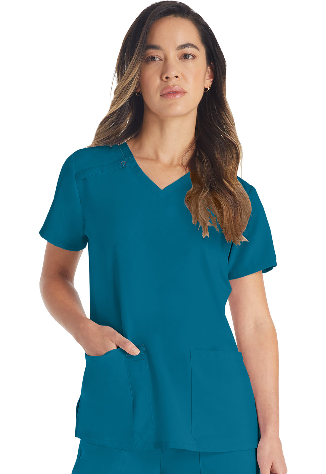 EDS Essentials DK615 V-Neck Top Caribbean Blue Model Image Front | Dickies