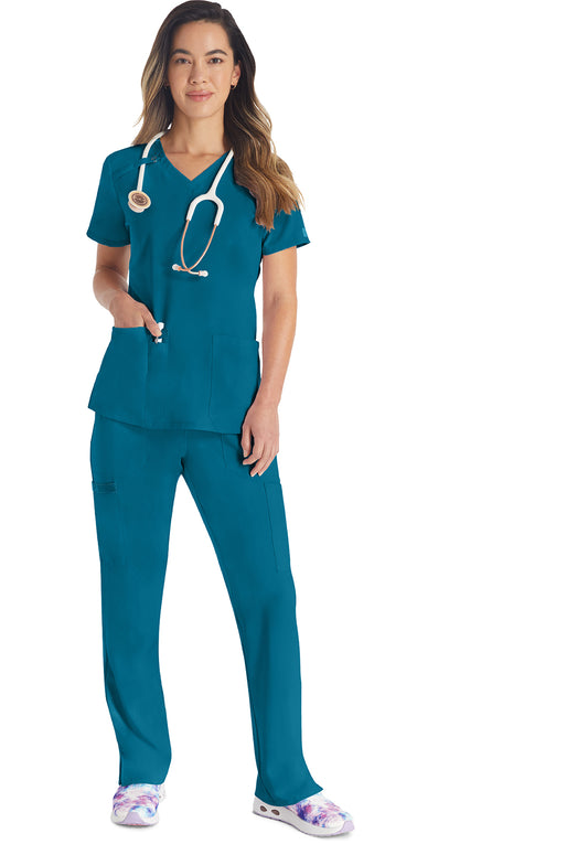 EDS Essentials DK615 Women's V-Neck Scrub Top Caribbean Blue