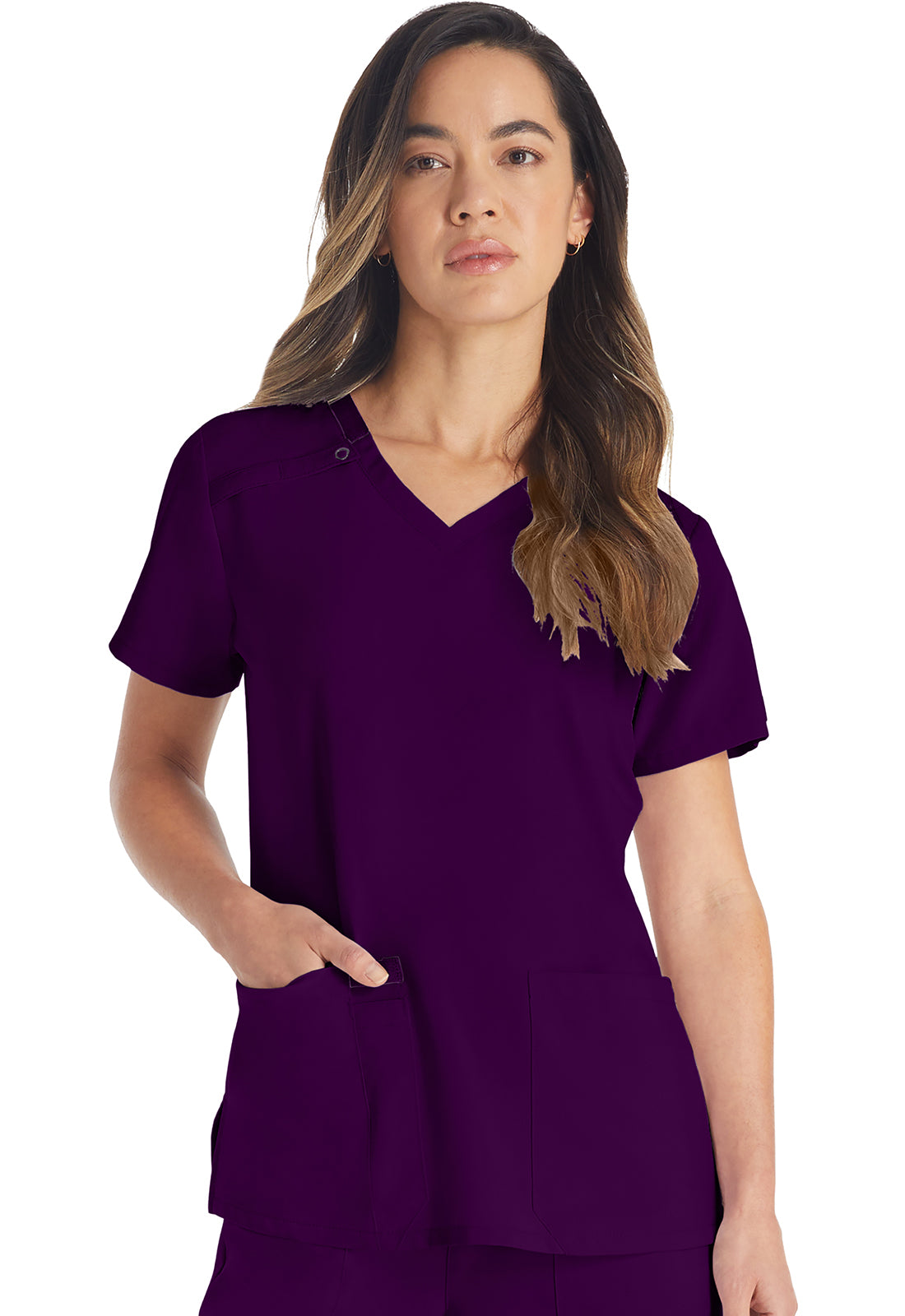 EDS Essentials DK615 V-Neck Top Eggplant Model Image Front | Dickies