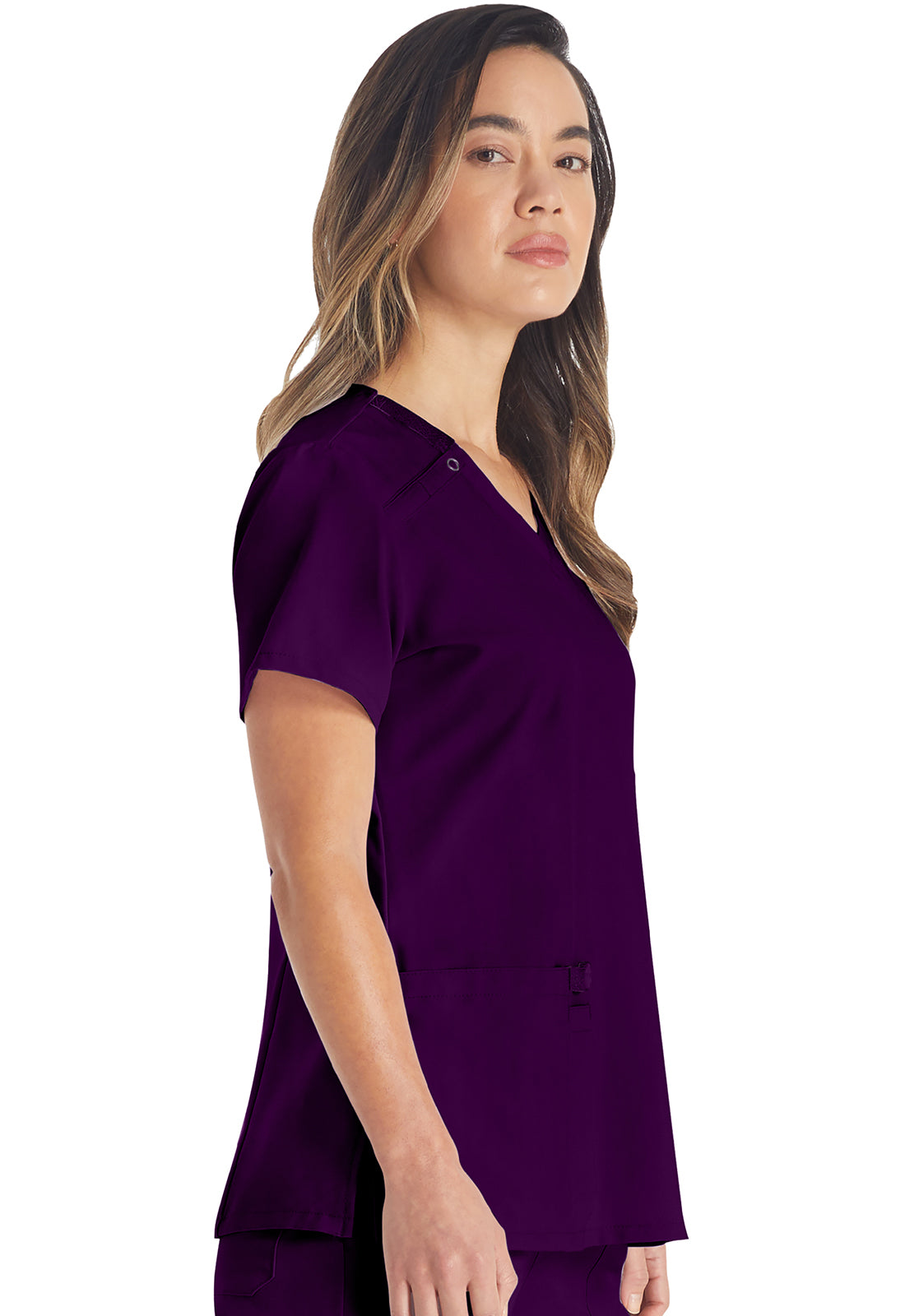 EDS Essentials DK615 V-Neck Top Eggplant Model Image Left Side | Dickies