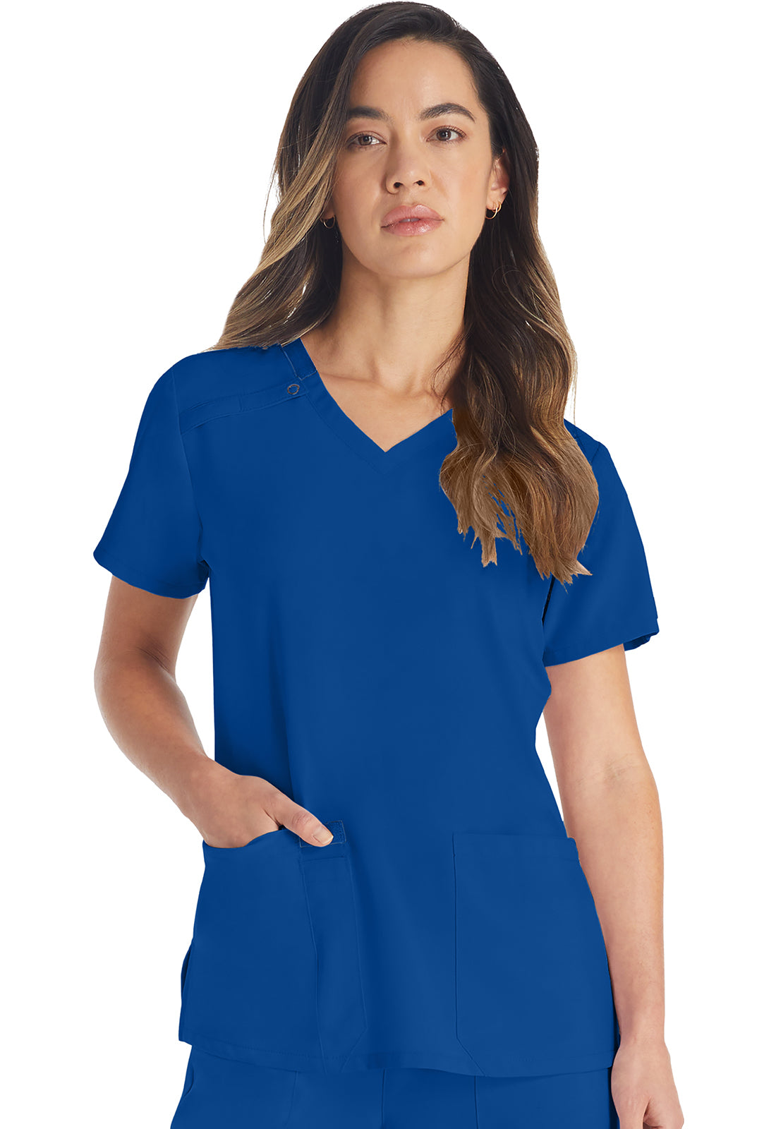 EDS Essentials DK615 V-Neck Top Galaxy Blue Model Image Front | Dickies