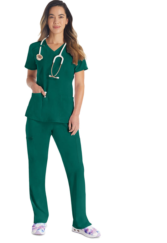 EDS Essentials DK615 Women's V-Neck Scrub Top Hunter Green