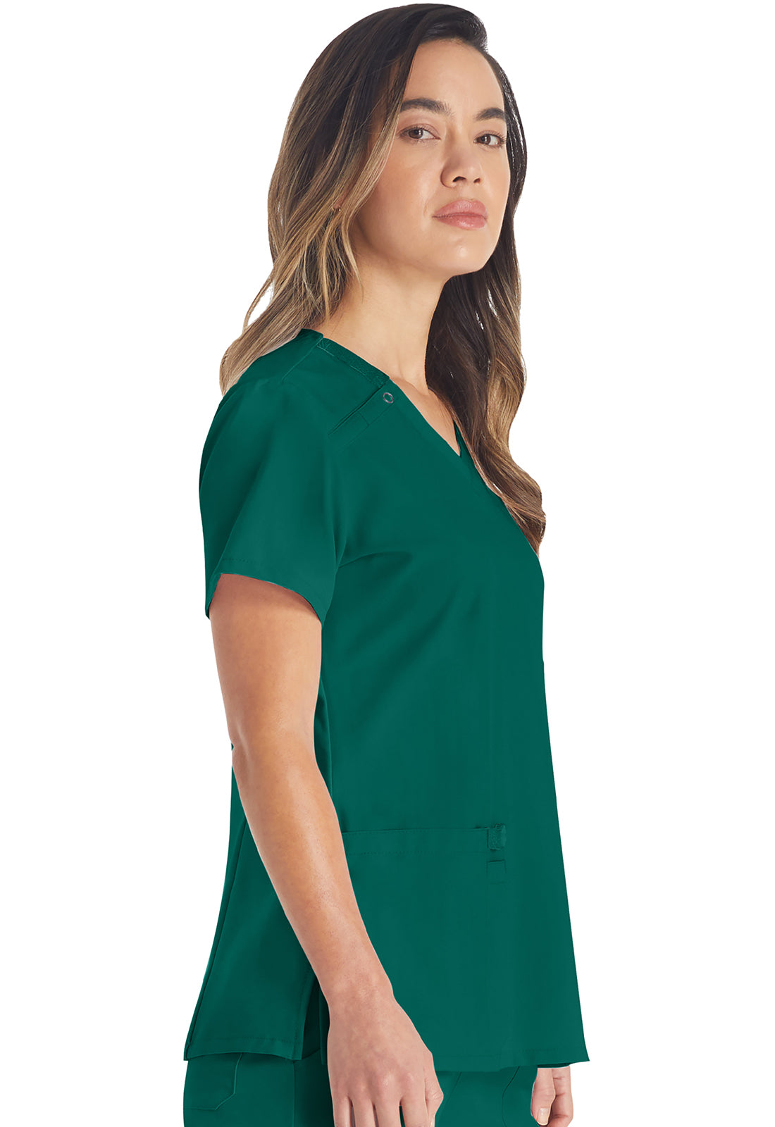 EDS Essentials DK615 V-Neck Top Hunter Green Model Image Left Side | Dickies