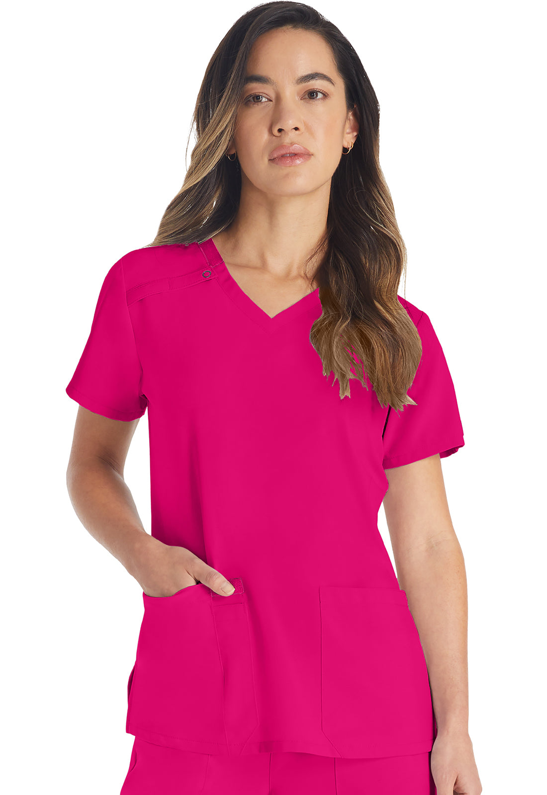 EDS Essentials DK615 V-Neck Top Hot Pink Model Image Front | Dickies