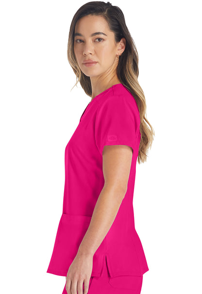 EDS Essentials DK615 V-Neck Top Hot Pink Model Image Right Side | Dickies