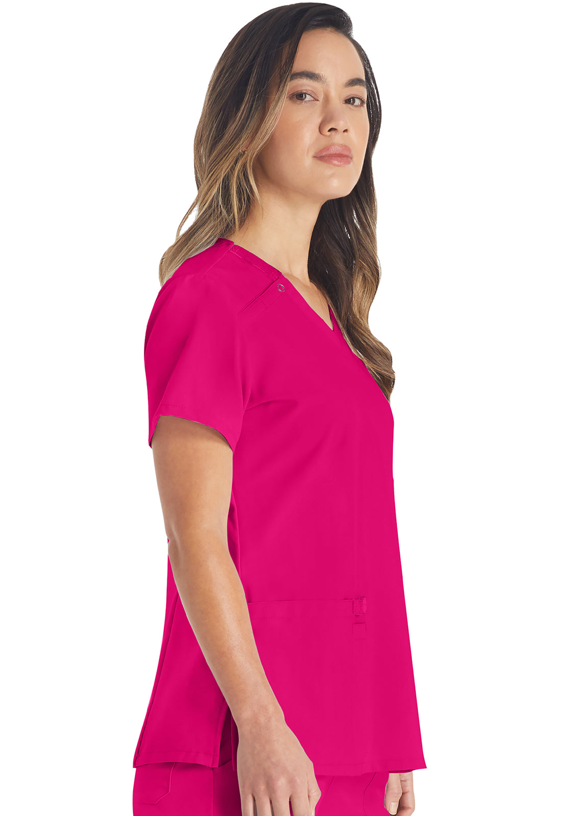 EDS Essentials DK615 V-Neck Top Hot Pink Model Image Left Side | Dickies