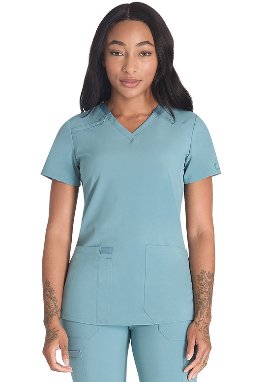 EDS Essentials DK615 V-Neck Top Mineral Blue Model Image Front | Dickies