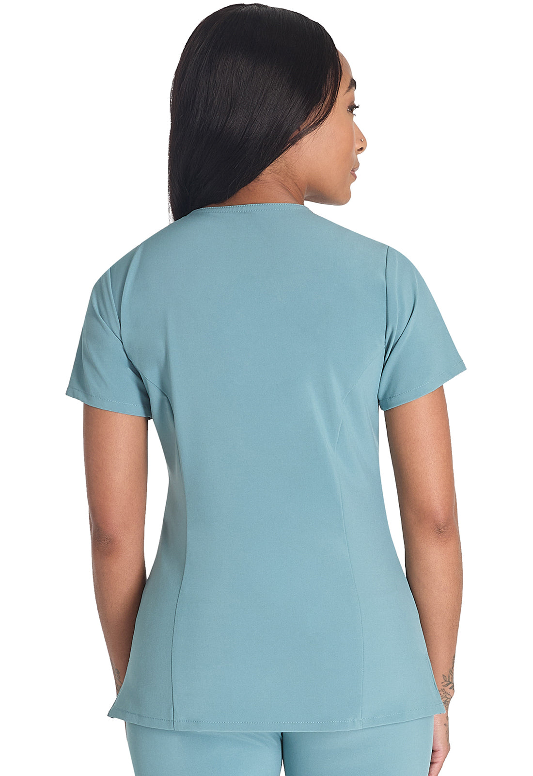 EDS Essentials DK615 V-Neck Top Mineral Blue Model Image Back | Dickies