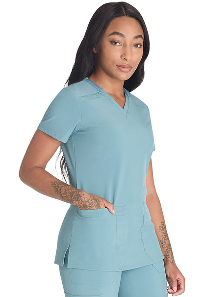 EDS Essentials DK615 V-Neck Top Mineral Blue Model Image Left Side | Dickies