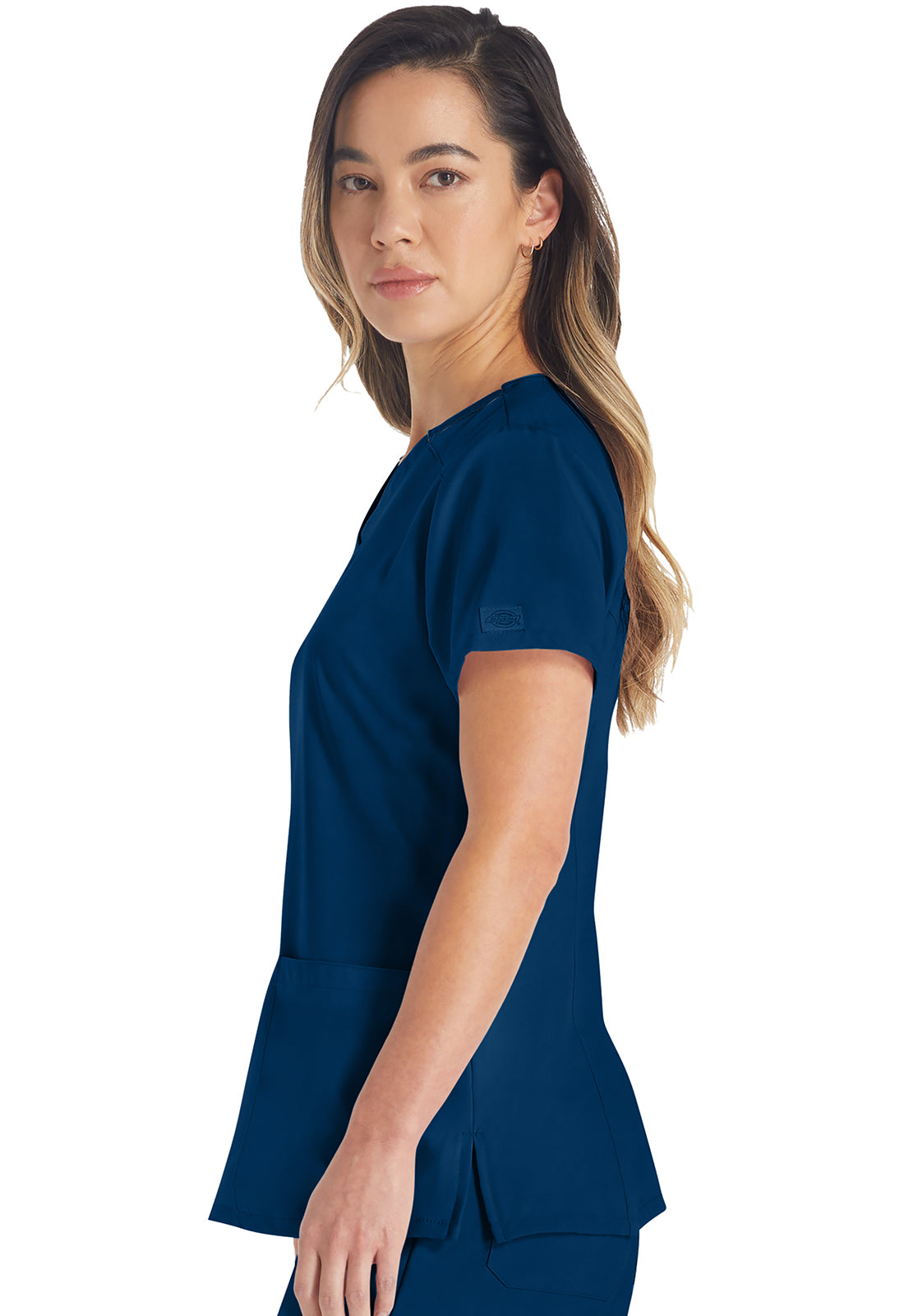 EDS Essentials DK615 V-Neck Top Navy Model Image Right Side | Dickies