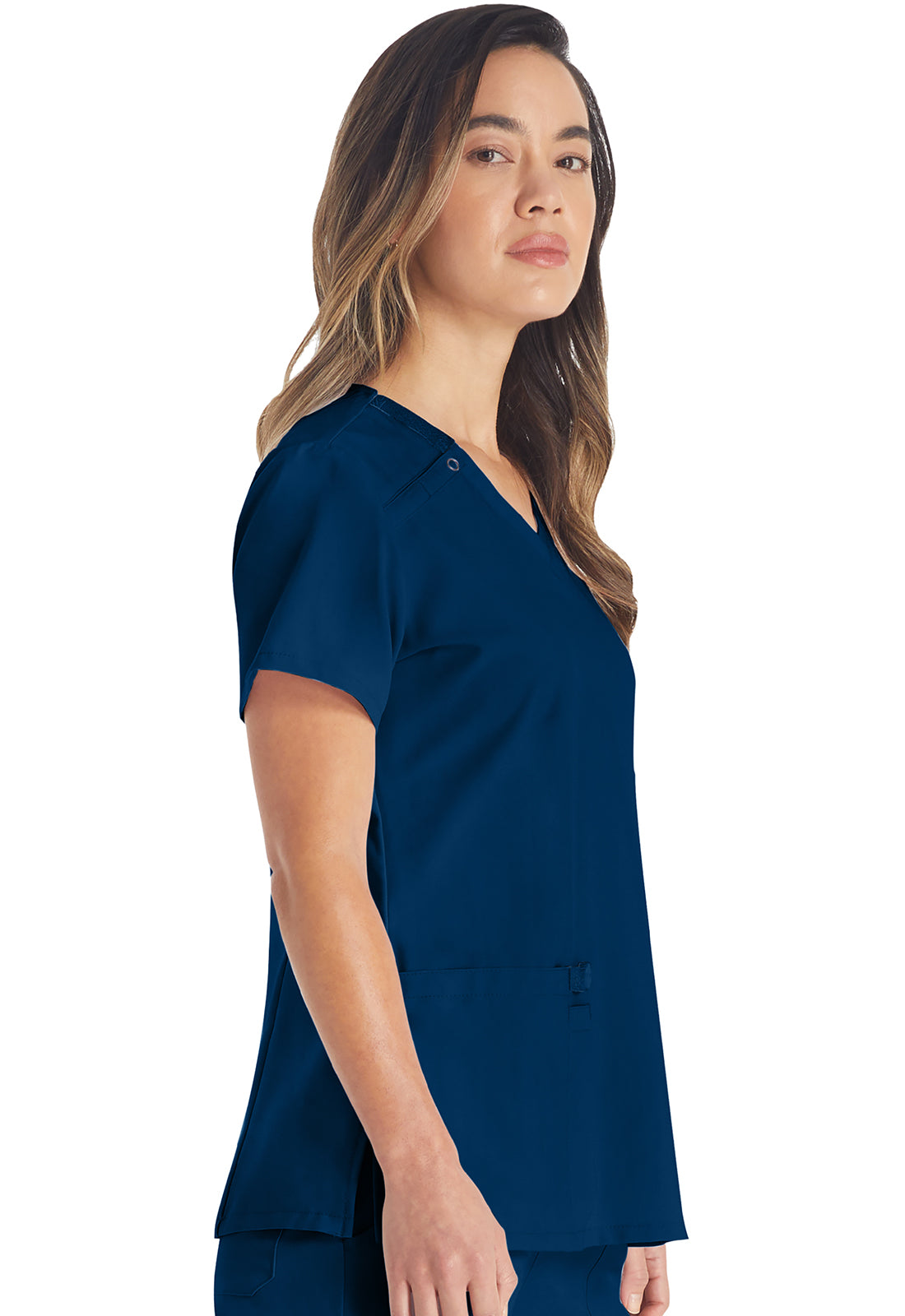 EDS Essentials DK615 V-Neck Top Navy Model Image Left Side | Dickies