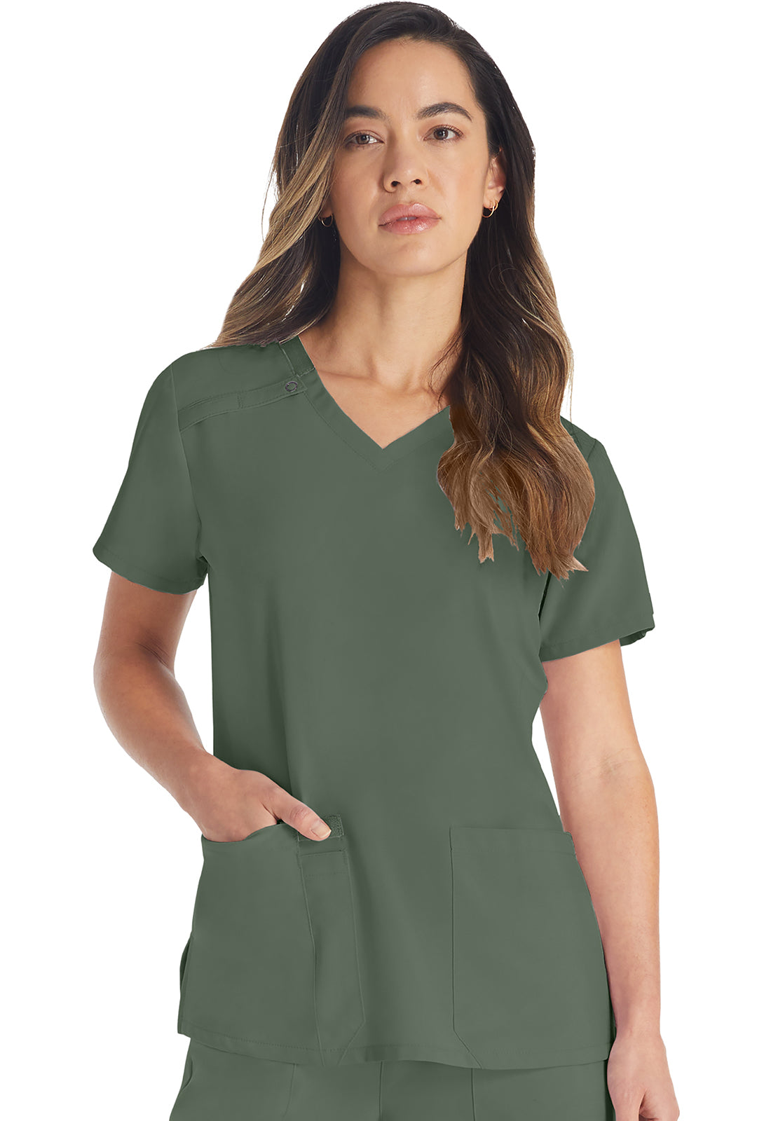 EDS Essentials DK615 V-Neck Top Olive Model Image Front | Dickies