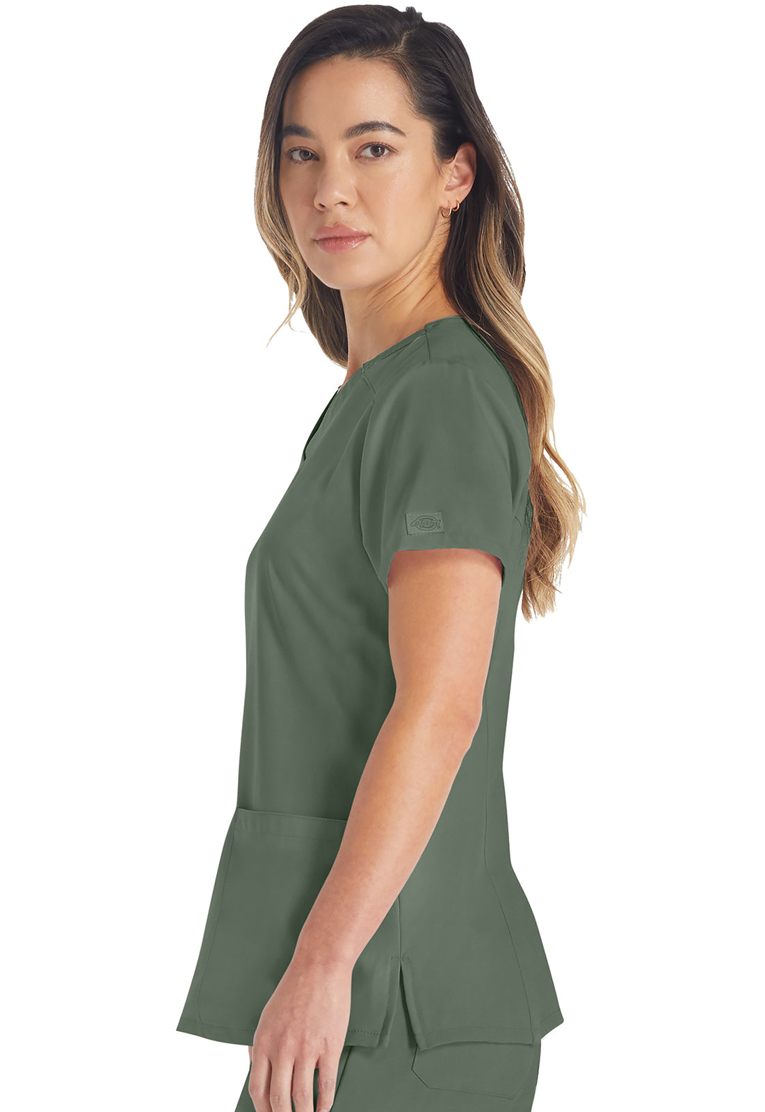 EDS Essentials DK615 V-Neck Top Olive Model Image Right Side | Dickies