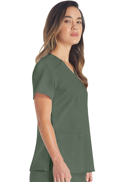 EDS Essentials DK615 V-Neck Top Olive Model Image Left Side | Dickies