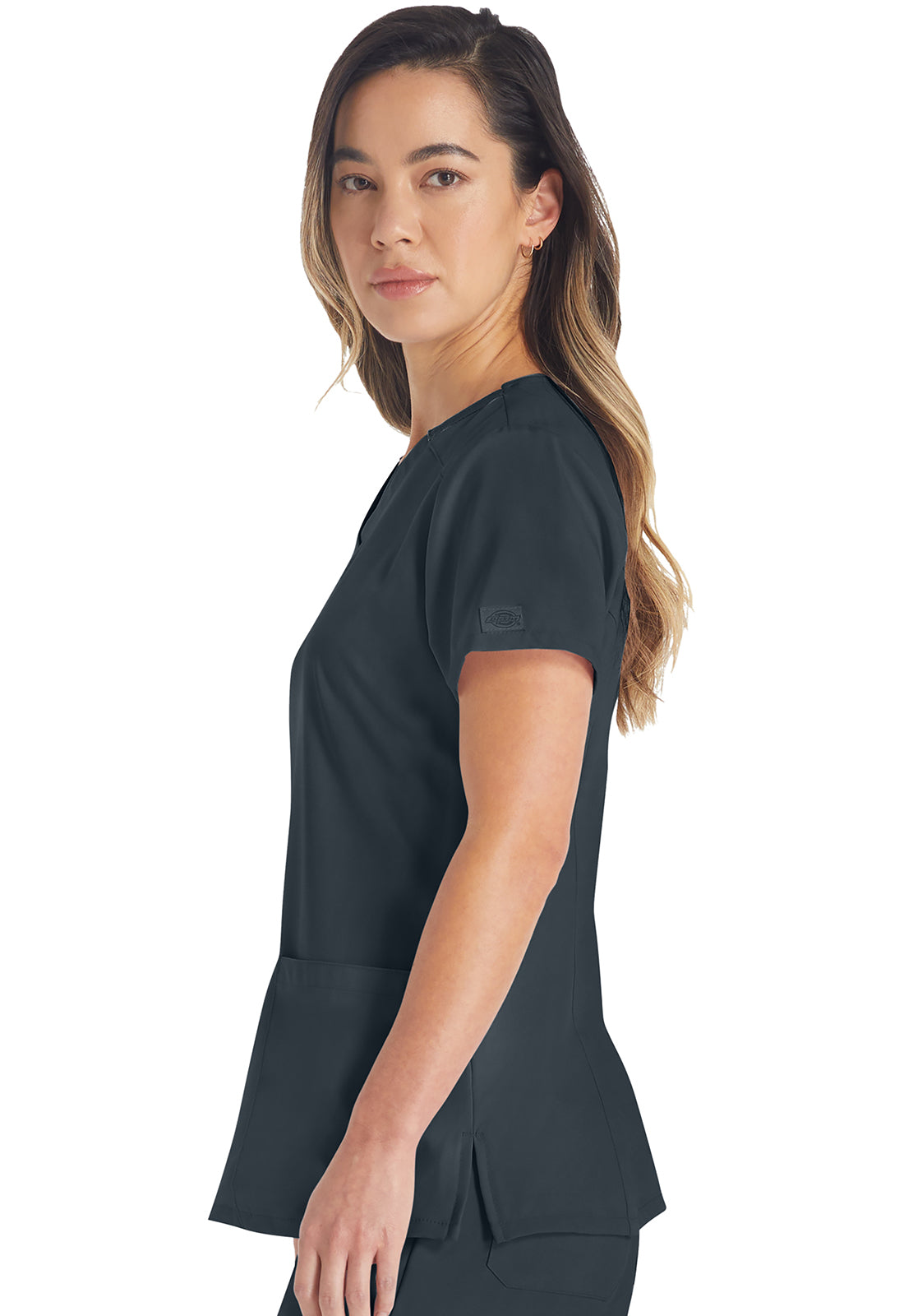 EDS Essentials DK615 V-Neck Top Pewter Model Image Right Side | Dickies