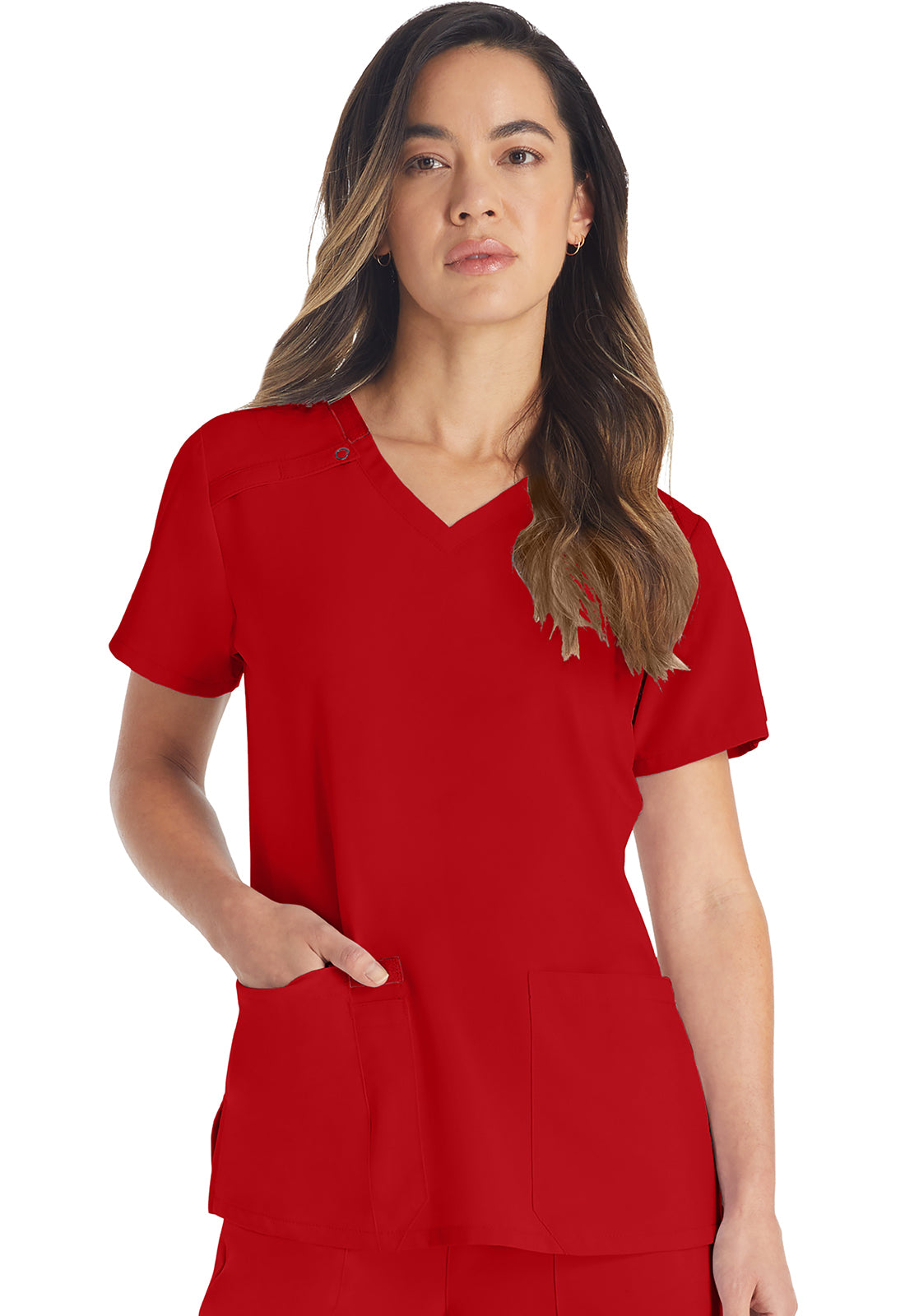 EDS Essentials DK615 V-Neck Top Red Model Image Front | Dickies