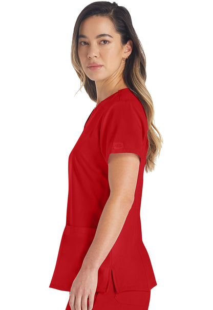 EDS Essentials DK615 V-Neck Top Red Model Image Right Side | Dickies