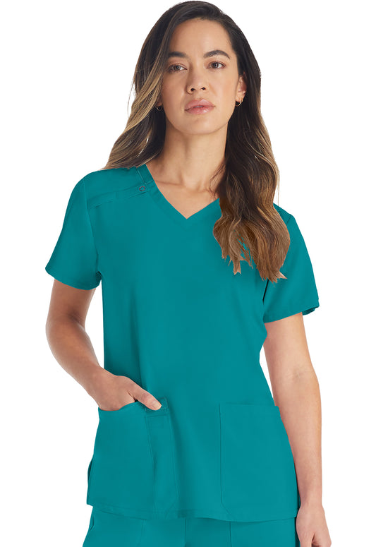 EDS Essentials DK615 V-Neck Top Teal Blue Model Image Front | Dickies