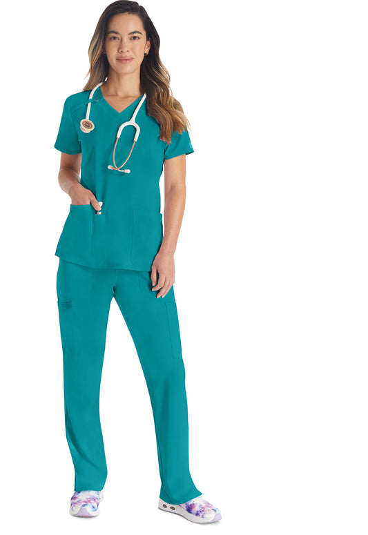EDS Essentials DK615 Women's V-Neck Scrub Top Teal Blue