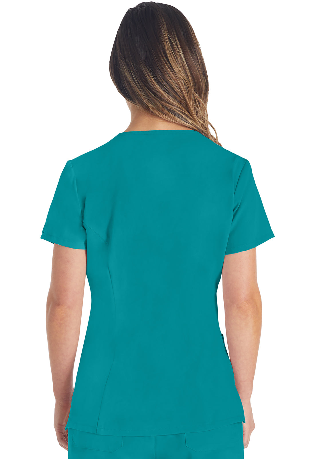 EDS Essentials DK615 V-Neck Top Teal Blue Model Image Back | Dickies