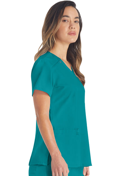 EDS Essentials DK615 V-Neck Top Teal Blue Model Image Left Side | Dickies