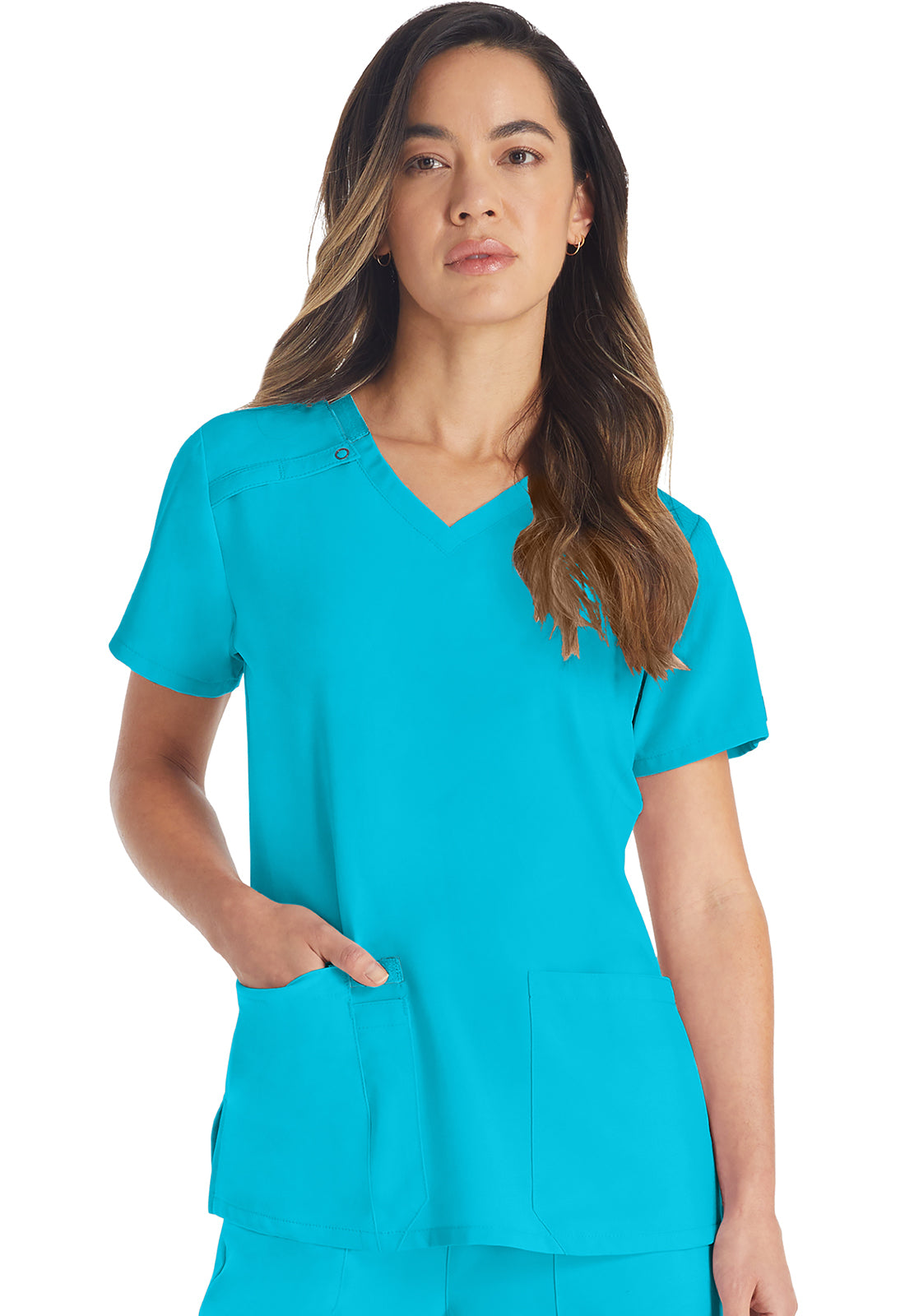 EDS Essentials DK615 V-Neck Top Turquoise Model Image Front | Dickies