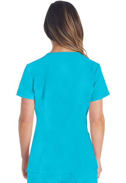 EDS Essentials DK615 V-Neck Top Turquoise Model Image Back | Dickies