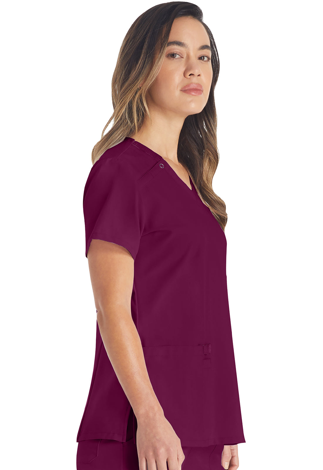 EDS Essentials DK615 V-Neck Top Wine Model Image Left Side | Dickies