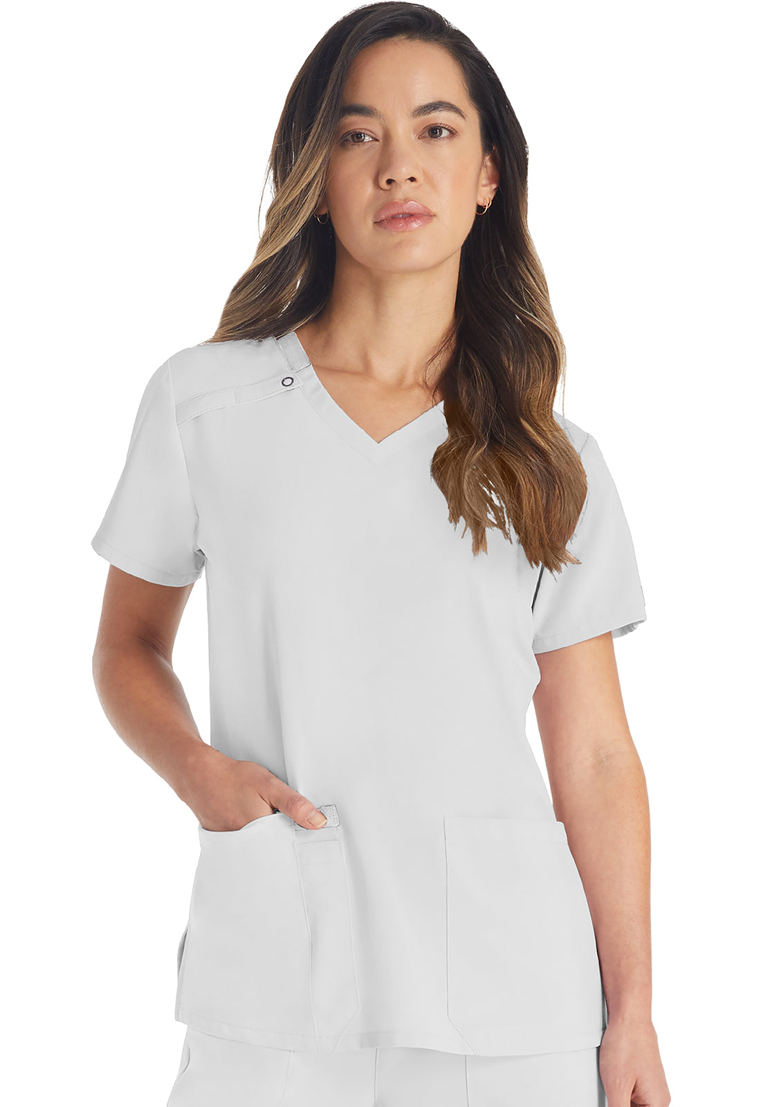 EDS Essentials DK615 V-Neck Top White Model Image Front | Dickies