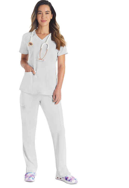 EDS Essentials DK615 Women's V-Neck Scrub Top White