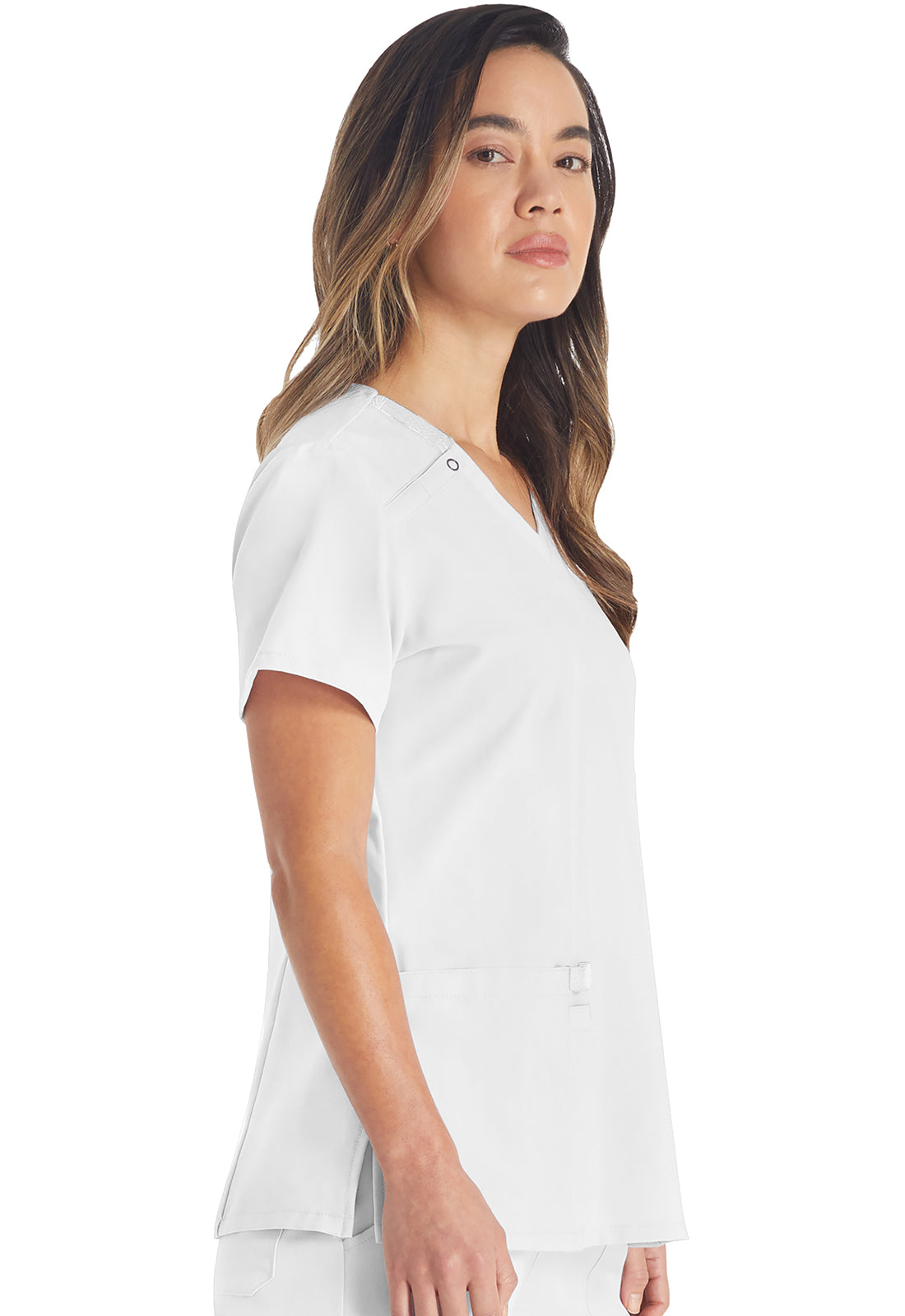 EDS Essentials DK615 V-Neck Top White Model Image Left Side | Dickies