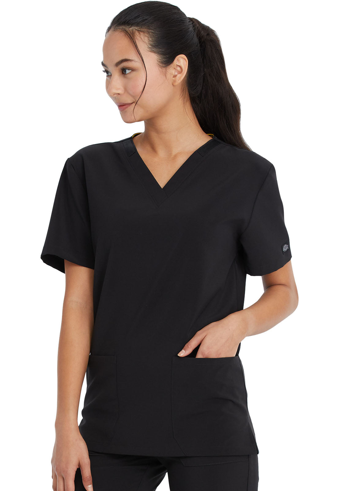 EDS Essentials DK619 Unisex V-Neck Top Black Model Image Right Side | Dickies