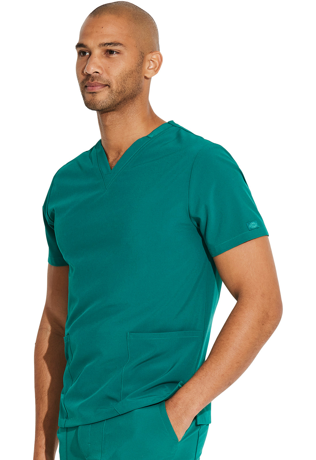 EDS Essentials DK619 Unisex V-Neck Top Hunter Green Model Image Right Side | Dickies