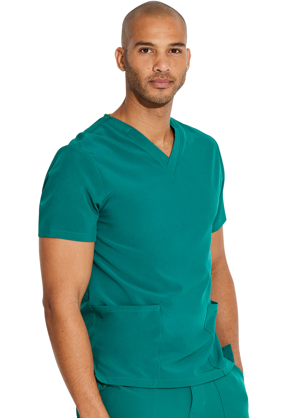 EDS Essentials DK619 Unisex V-Neck Top Hunter Green Model Image Left Side | Dickies