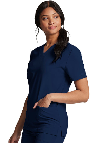 EDS Essentials DK619 Unisex V-Neck Top Navy Model Image Right Side | Dickies