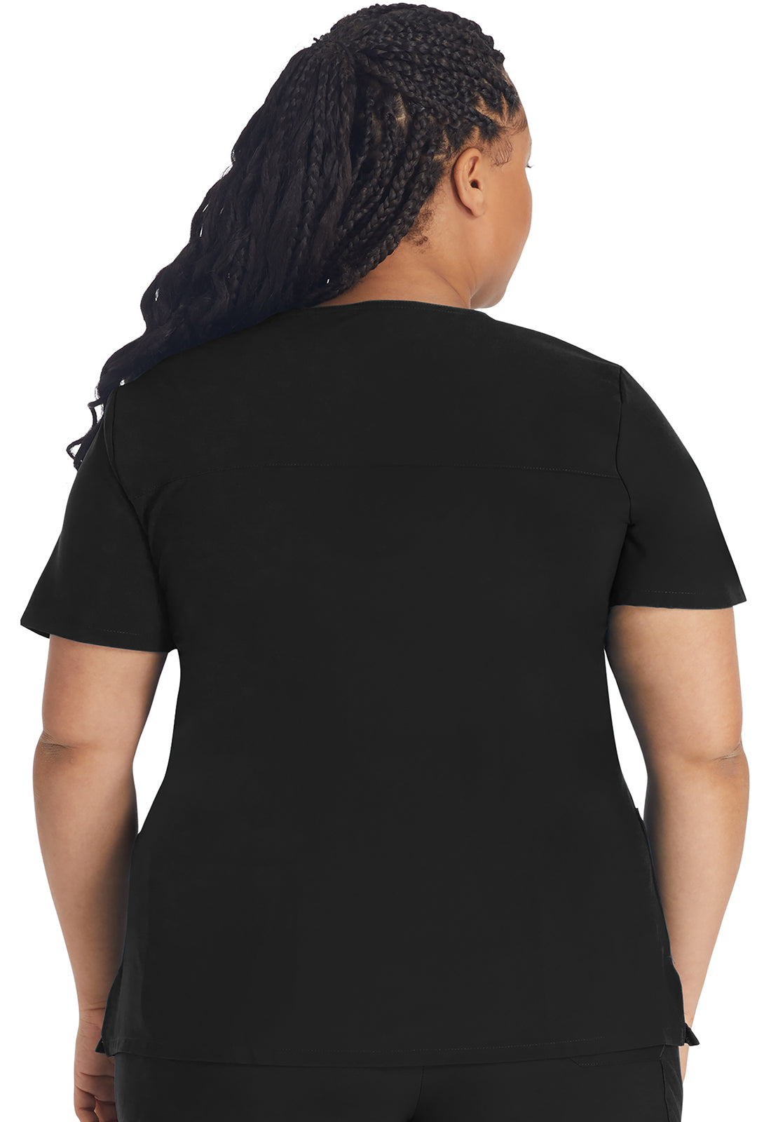 EDS Essentials DK625 Mock Wrap Top Black Model Image Back | Dickies