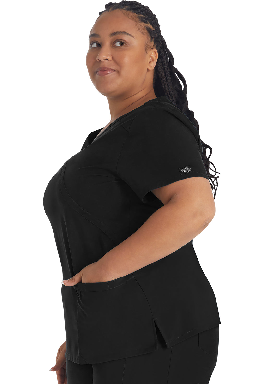 EDS Essentials DK625 Mock Wrap Top Black Model Image Right Side | Dickies