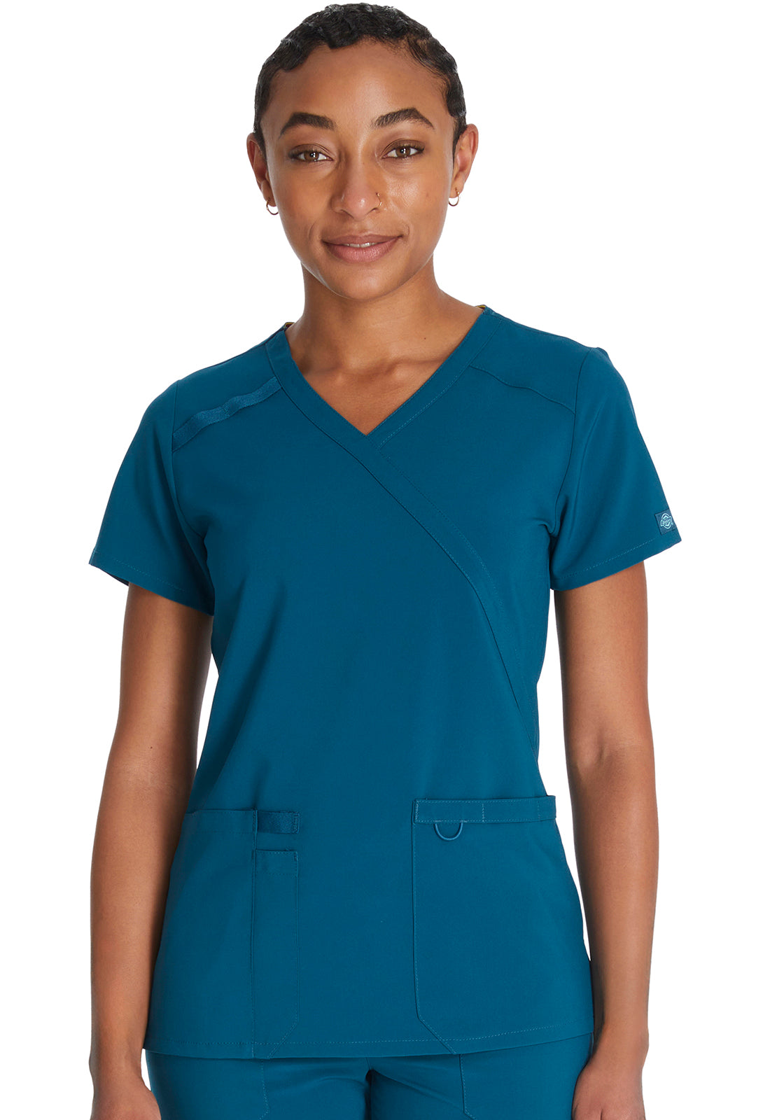 EDS Essentials DK625 Mock Wrap Top Caribbean Blue Model Image Front | Dickies