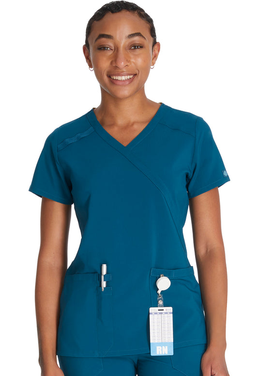 EDS Essentials DK625 Women's Mock Wrap Scrub Top Caribbean Blue