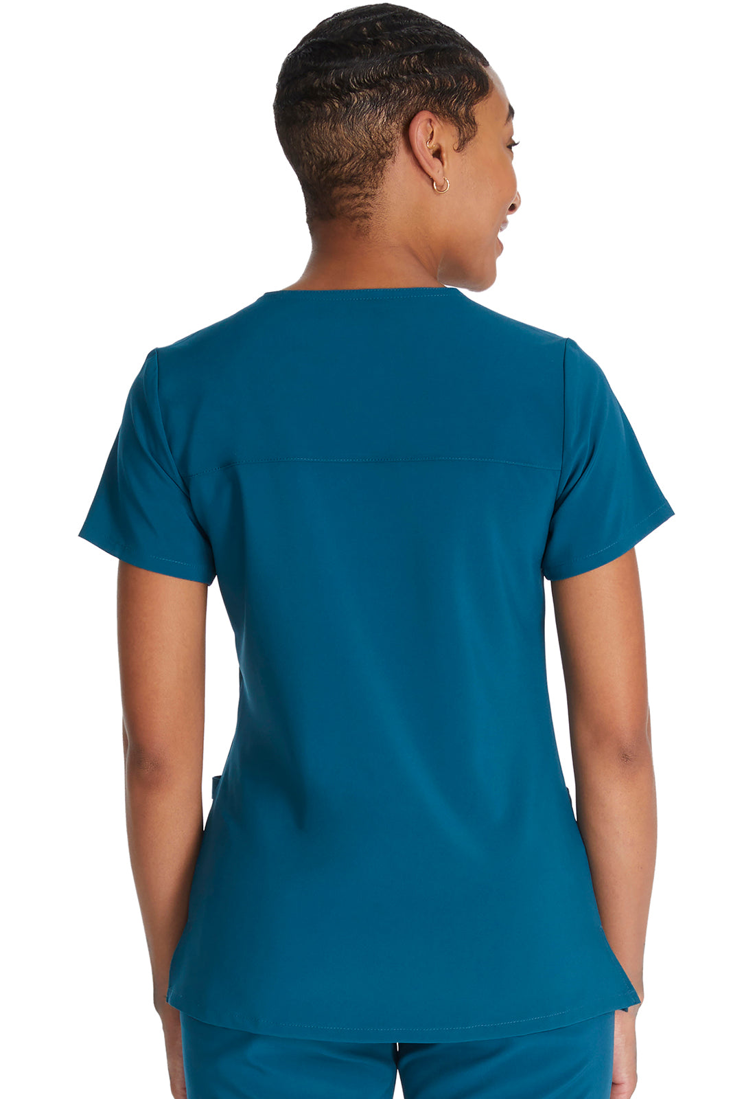 EDS Essentials DK625 Mock Wrap Top Caribbean Blue Model Image Back | Dickies