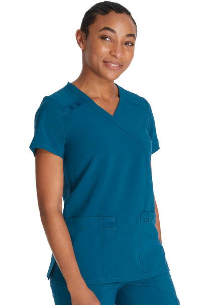 EDS Essentials DK625 Mock Wrap Top Caribbean Blue Model Image Left Side | Dickies