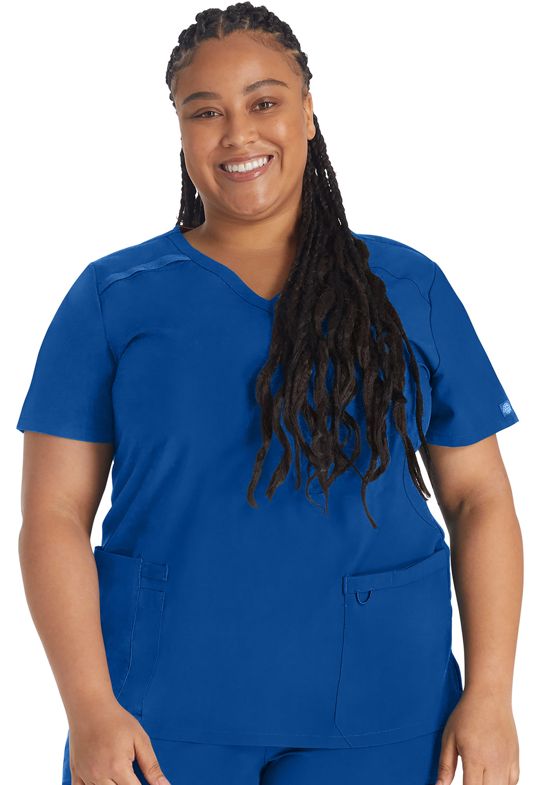 EDS Essentials DK625 Mock Wrap Top Galaxy Blue Model Image Front | Dickies