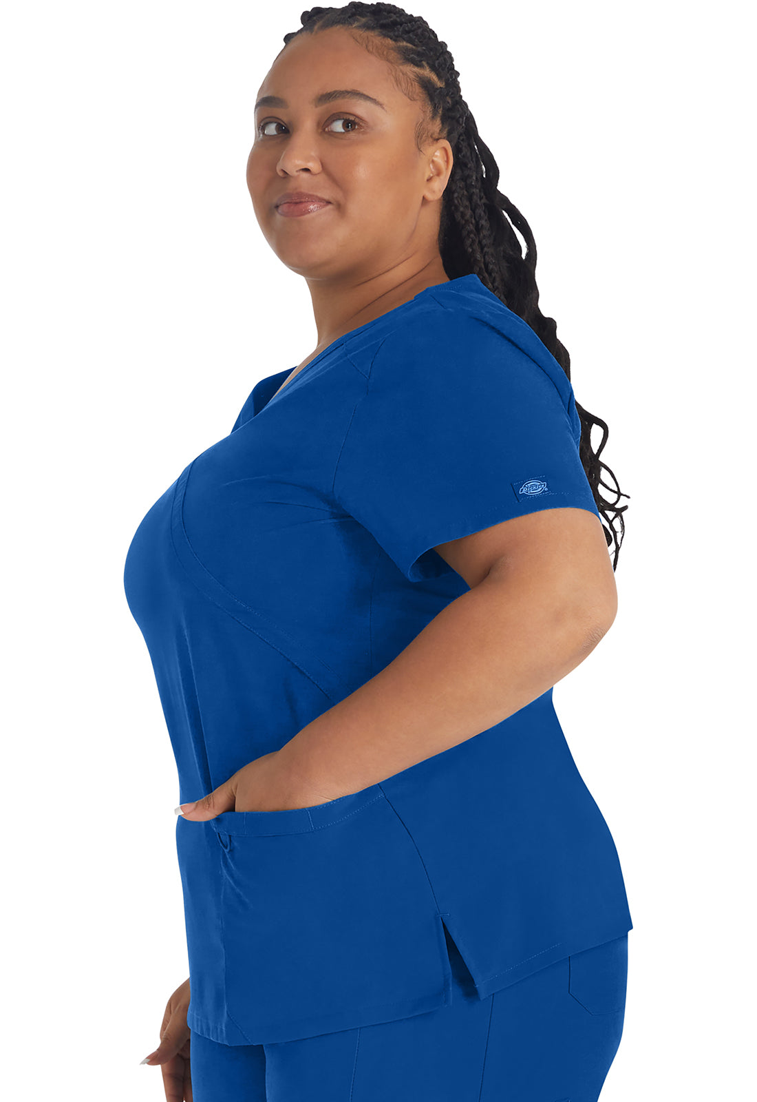 EDS Essentials DK625 Mock Wrap Top Galaxy Blue Model Image Right Side | Dickies