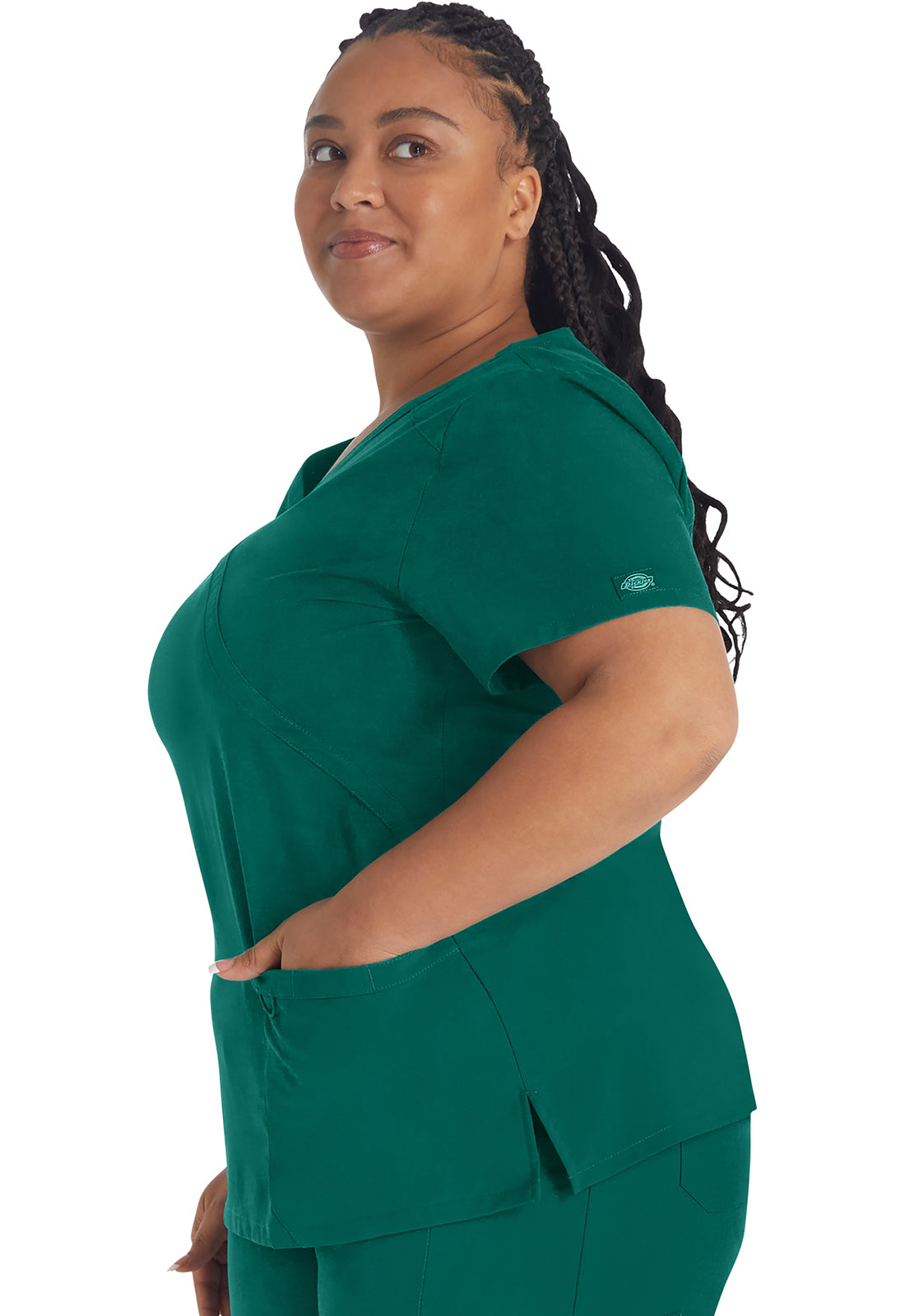 EDS Essentials DK625 Mock Wrap Top Hunter Green Model Image Right Side | Dickies