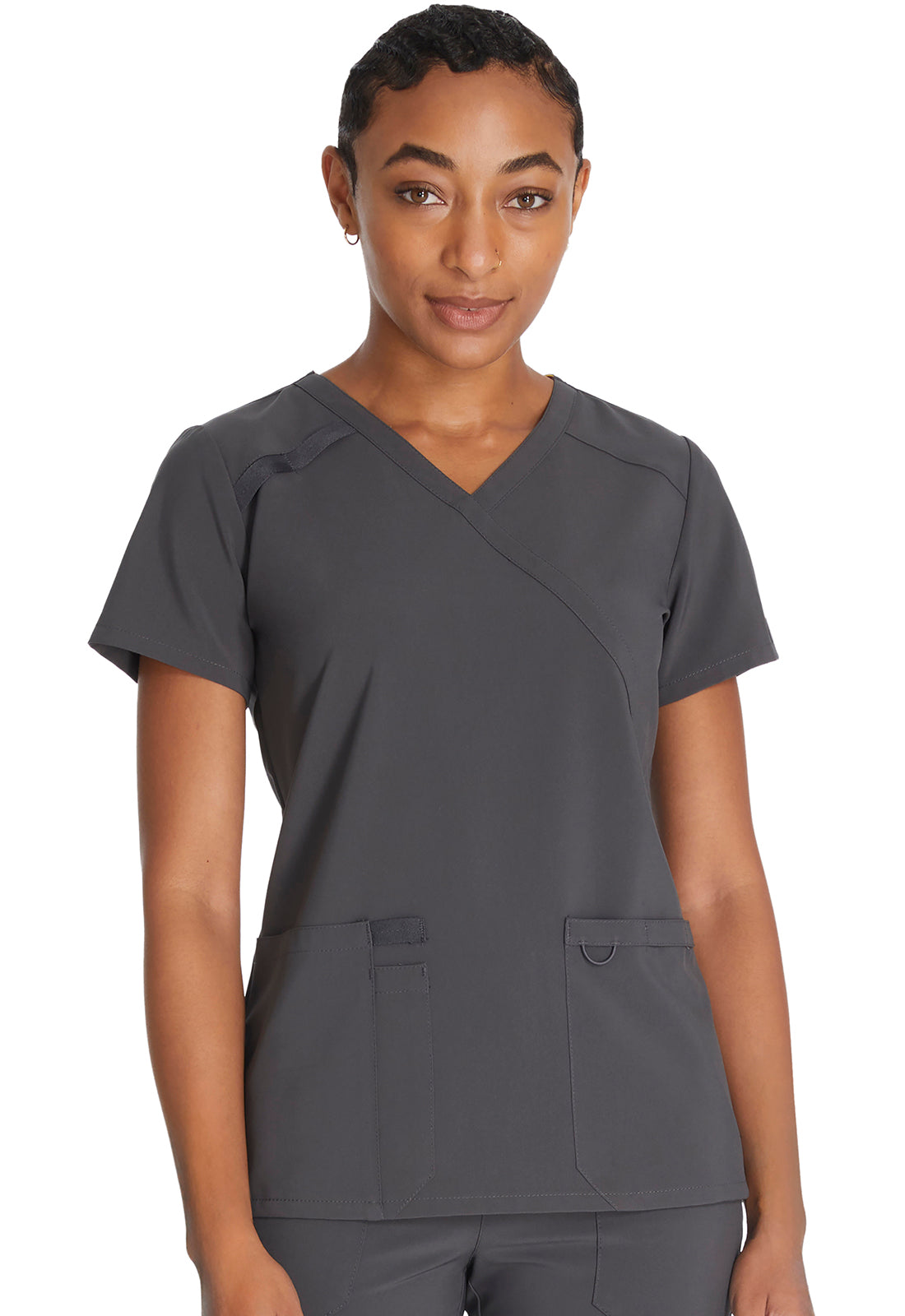 EDS Essentials DK625 Mock Wrap Top Pewter Model Image Front | Dickies