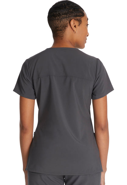 EDS Essentials DK625 Mock Wrap Top Pewter Model Image Back | Dickies