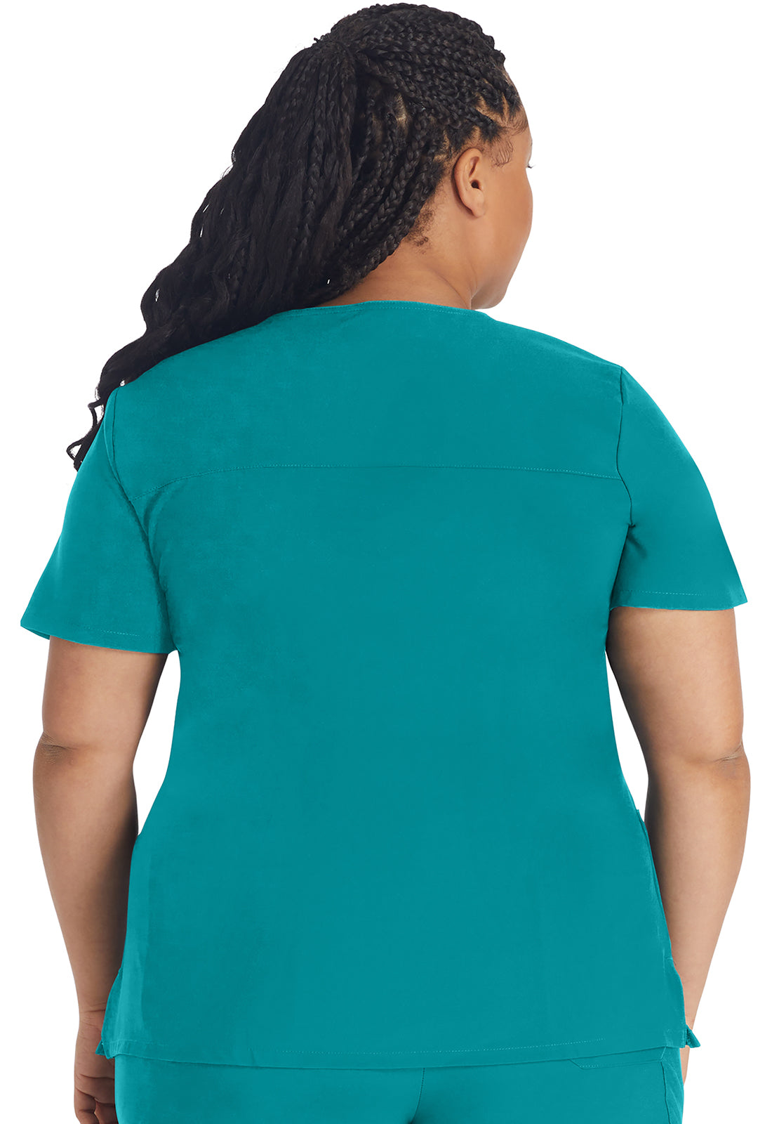 EDS Essentials DK625 Mock Wrap Top Teal Blue Model Image Back | Dickies