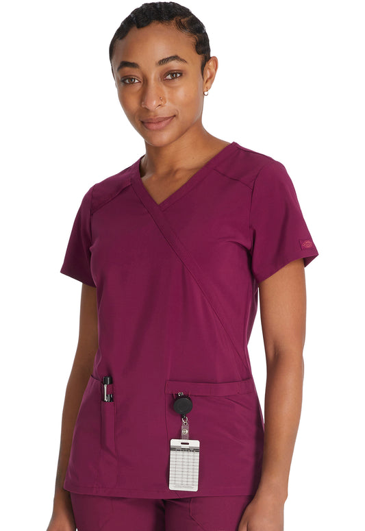 EDS Essentials DK625 Mock Wrap Top Wine Model Image Right Side | Dickies