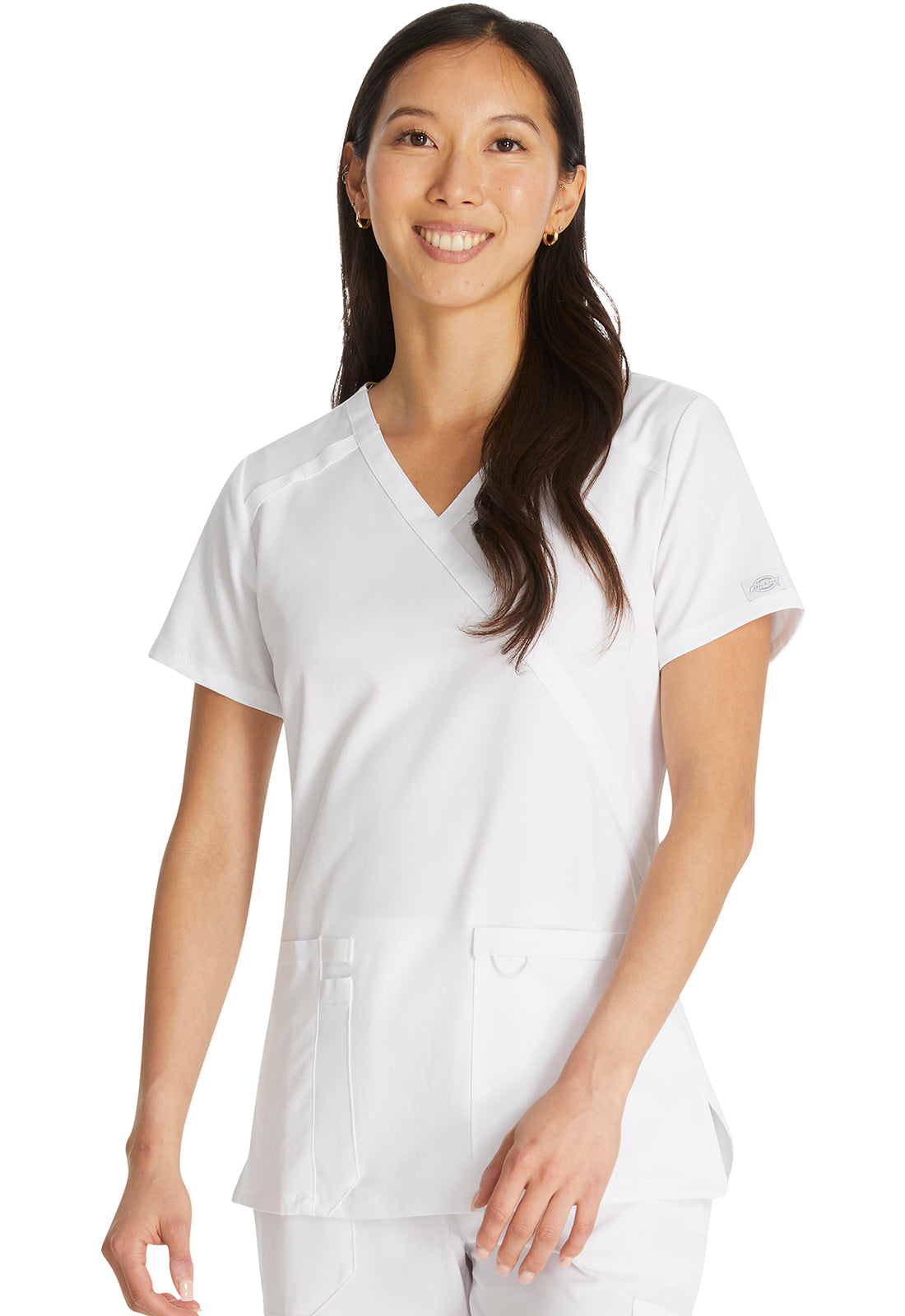 EDS Essentials DK625 Mock Wrap Top White Model Image Front | Dickies